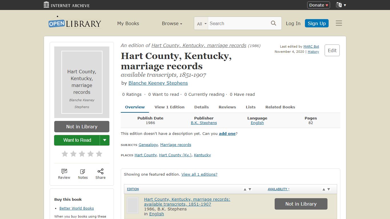 Hart County, Kentucky, marriage records - Open Library